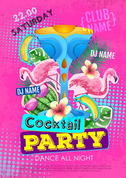 Cocktail Party Disco Poster Design Zine Cutlure Style — Stock Vector