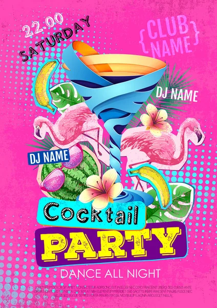 Cocktail Party Disco Poster Design Zine Stile Cutlure — Vettoriale Stock