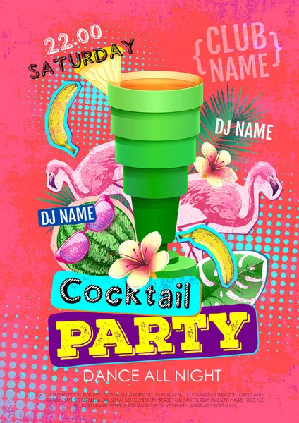 夏季鸡尾酒派对迪斯科海报设计 Zine Cutlure — 图库矢量图片