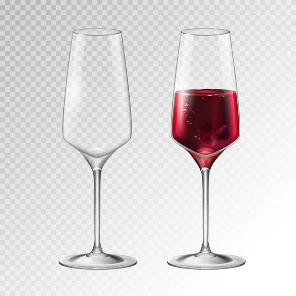 Illustration vectorielle réaliste d'un verre de champagne ou de vin plein et vide isolé sur fond transparent — Image vectorielle