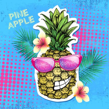 Disko parti afiş tasarımı ananas ile yaz. Zine cutlure tarzı