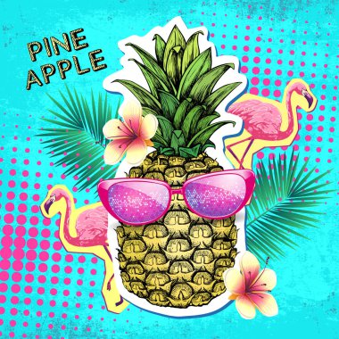 Disko parti afiş tasarımı ananas ile yaz. Zine cutlure tarzı