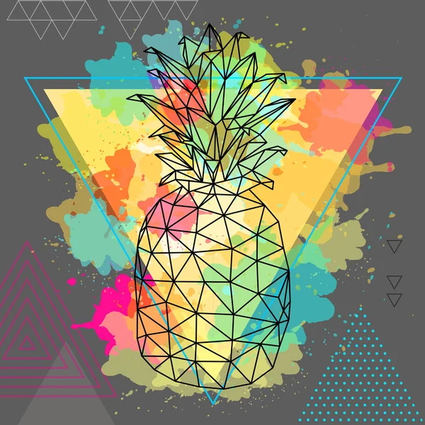 艺术三角水彩画背景上的嬉皮士多边形热带水果菠萝 — 图库矢量图片