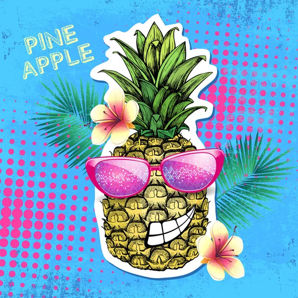 Design de cartaz de festa disco de verão com abacaxi. Estilo cutlure Zine —  Vetores de Stock