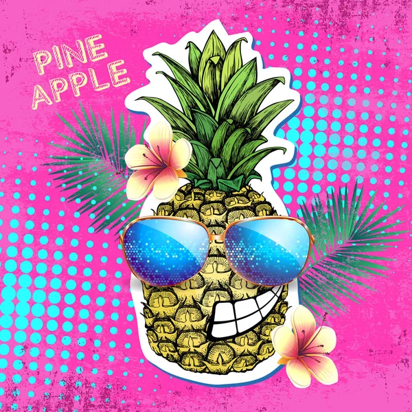 Sommerdisco Party Plakatentwurf mit Ananas. zine cutlure Stil — Stockvektor