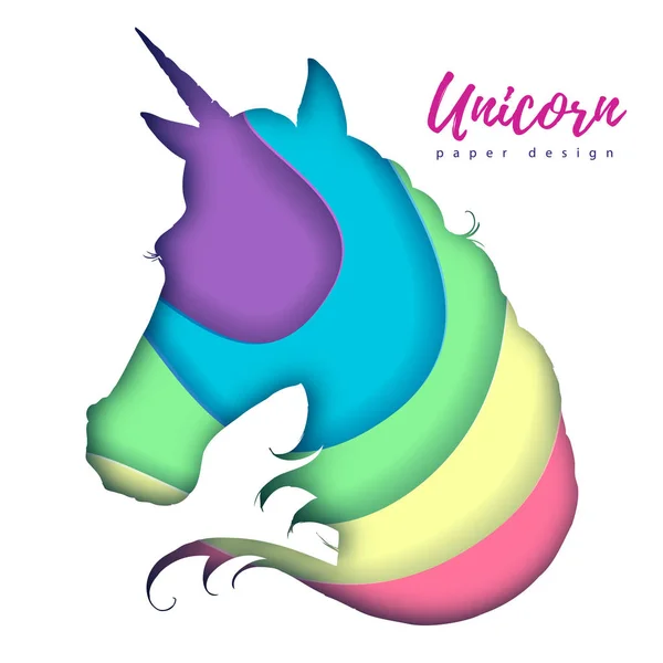 Fantasy animal horse unicorn silhouette. Cut out paper art style design.