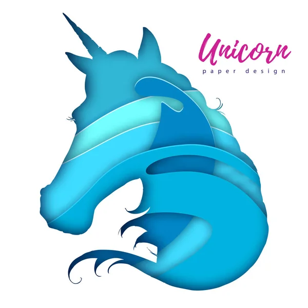 Kuda peliharaan unicorn siluet. Potong desain gaya seni kertas . - Stok Vektor