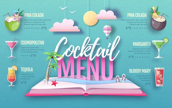 Design de menu de coquetel. Corte design de estilo de arte de papel . —  Vetores de Stock