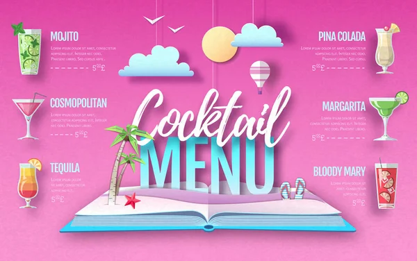 Design de menu de coquetel. Corte design de estilo de arte de papel . — Vetor de Stock