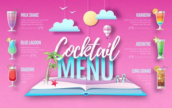 Conception de menu de cocktail. Découpez la conception de style art papier . — Image vectorielle