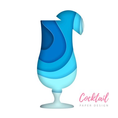 Cocktail tequila sunrise silhouette. Cut out paper art style design clipart