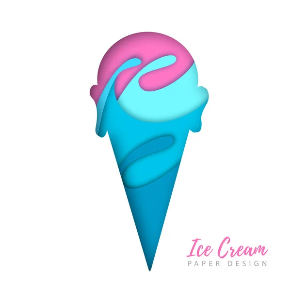 Cold sweet ice cream silhouette. Cut out paper art style design. — Stock Vector