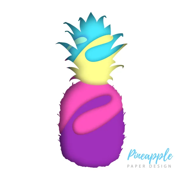 Fruit pineapple silhouette. Cut out paper art style design. — Stock Vector