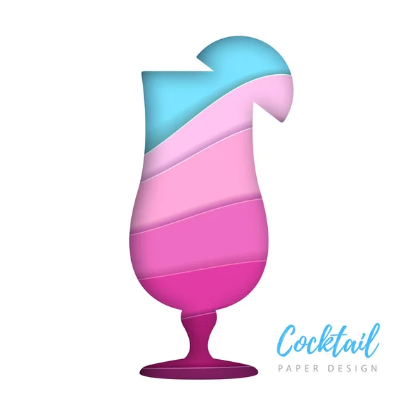 Cocktail tequila sunrise silhouette. Cut out paper art style design — Stock Vector