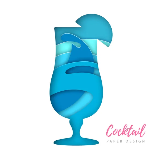 Cocktail tequila sunrise silhueta. Corte design de estilo de arte de papel — Vetor de Stock