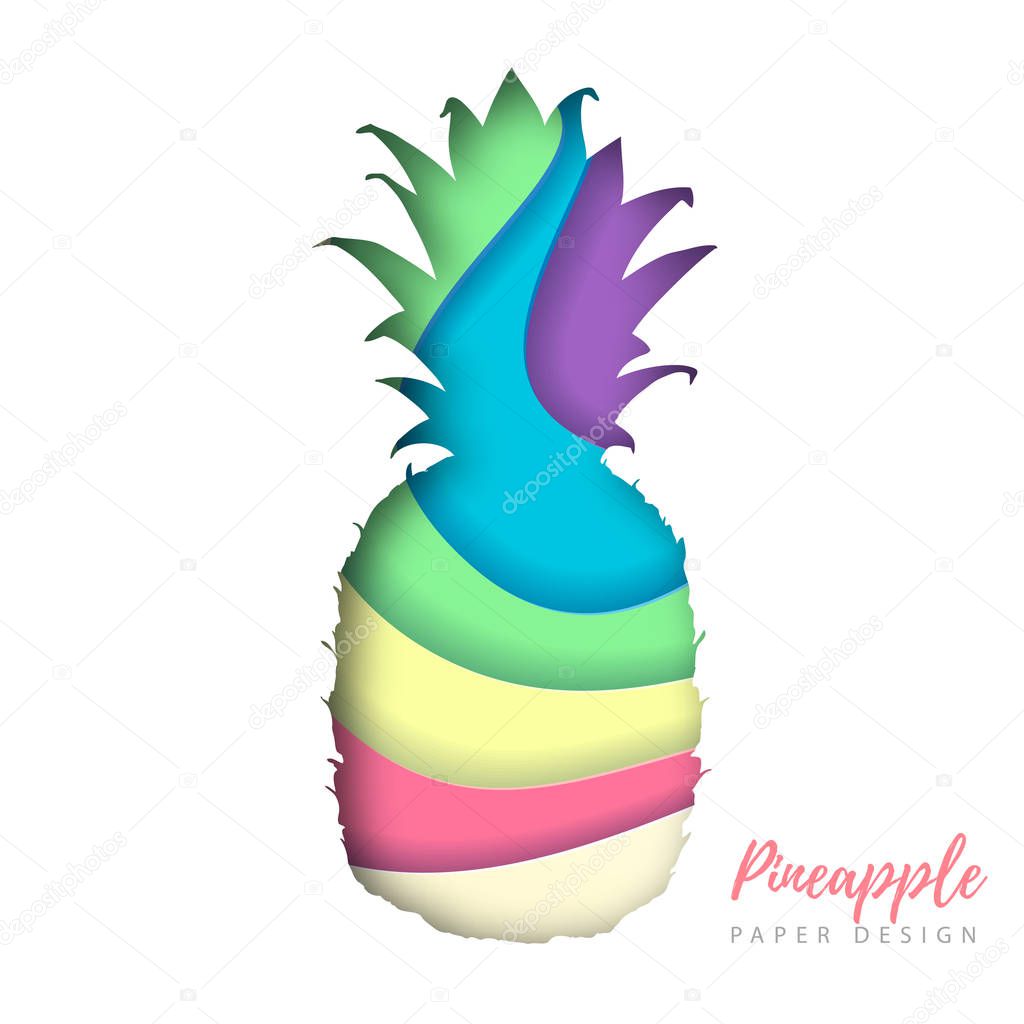Fruit pineapple silhouette. Cut out paper art style design.