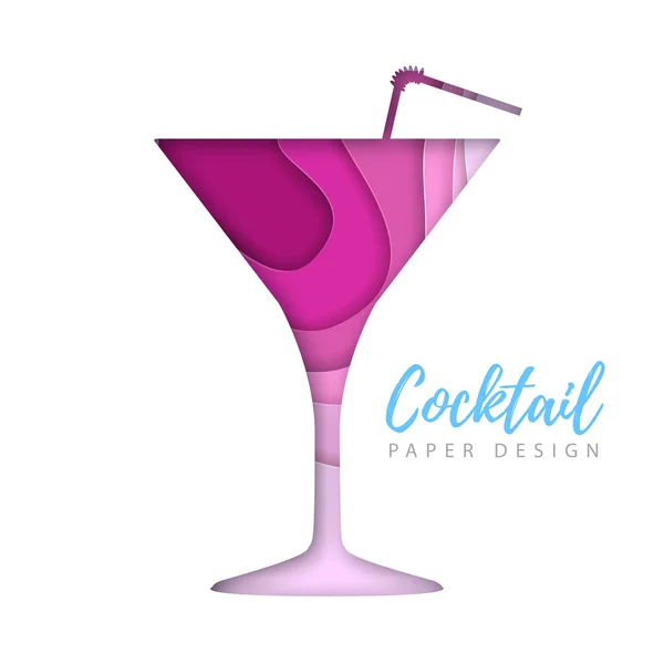 Cocktail kosmopolitische silhouet. Uitgesneden papier kunststijl ontwerp — Stockvector