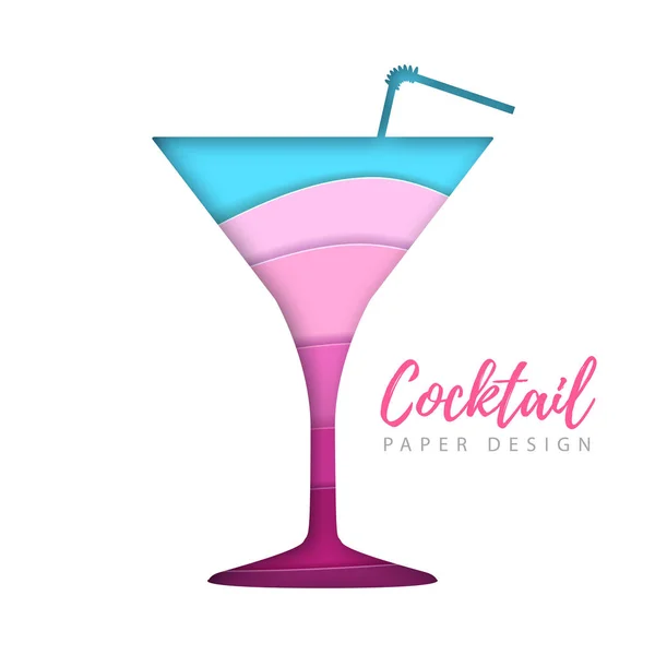 Cocktail cosmopolitan silhouette. Cut out paper art style design — Stock Vector