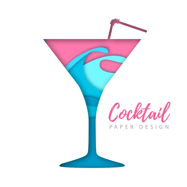 Cocktail kosmopolitische Silhouette. ausgeschnittene Papier Art Stil Design — Stockvektor