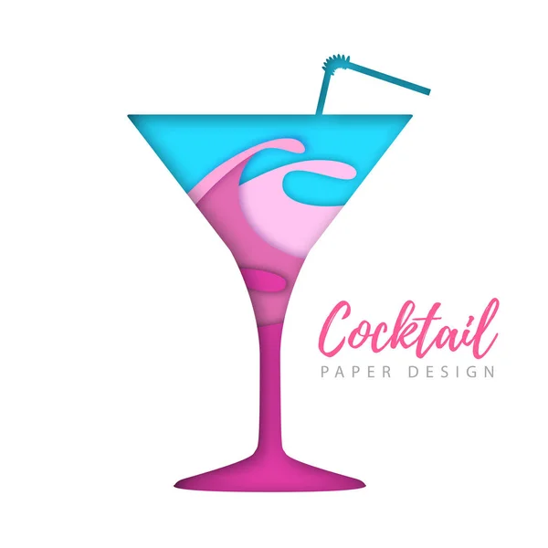 Cocktail cosmopolitan silhouette. Cut out paper art style design — Stock Vector