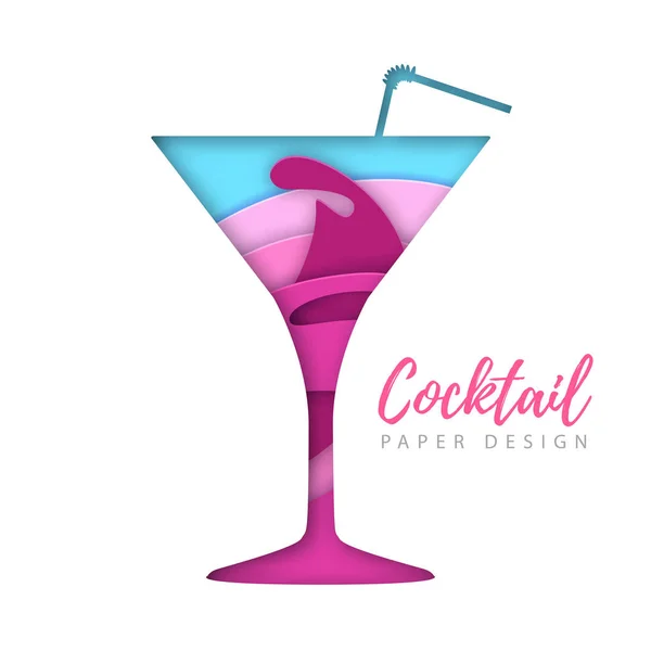 Cocktail cosmopolitan silhouette. Cut out paper art style design — Stock Vector