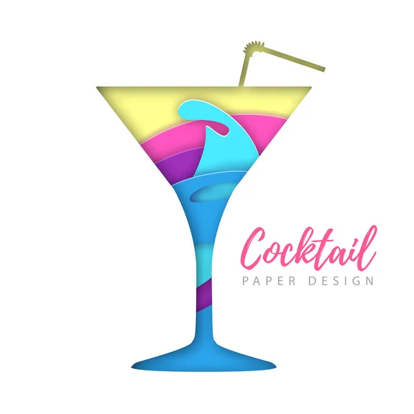 Cocktail kosmopolitische Silhouette. ausgeschnittene Papier Art Stil Design — Stockvektor