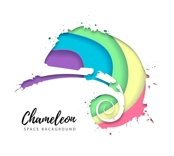 Dierlijke Chameleon silhouet. Uitgesneden papier kunststijl ontwerp. — Stockvector