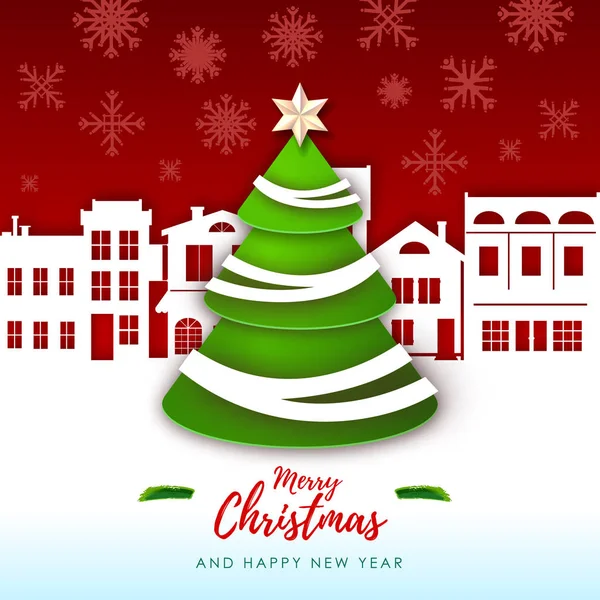 Illustration vectorielle de Joyeux Noël carte de voeux avec arbre de Noël. Origami. Découpez la conception de style art papier — Image vectorielle