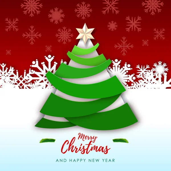 Vektor illustration av Merry Christmas gratulationskort med julgran. Origami. Klipp ut papper konst stil design — Stock vektor