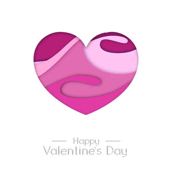 Tarjeta de felicitación feliz día de San Valentín con silueta corazón amor. Cortar diseño de estilo de arte de papel — Archivo Imágenes Vectoriales