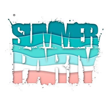 Plaj ve okyanus dalgaları ile yaz partisi tipografi posteri. Kağıt sanatı tarzı tasarımı nı kesin