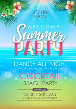 Yaz disko kokteyl plaj parti afişi. Yazı yaz afişi.