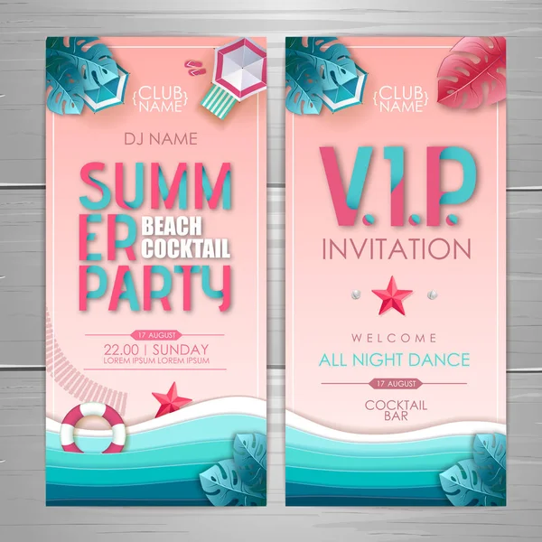 Дизайн плакату літньої вечірки. Дискотечний дизайн запрошення на вечірку. Вид зверху на тропічний літній пляж з океанським фоном . — стоковий вектор