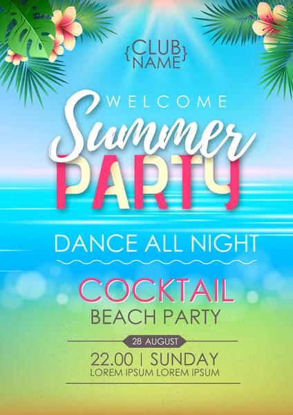 여름 디스코 칵테일 해변 파티 포스터입니다. 레터링 여름 포스터. — 스톡 벡터