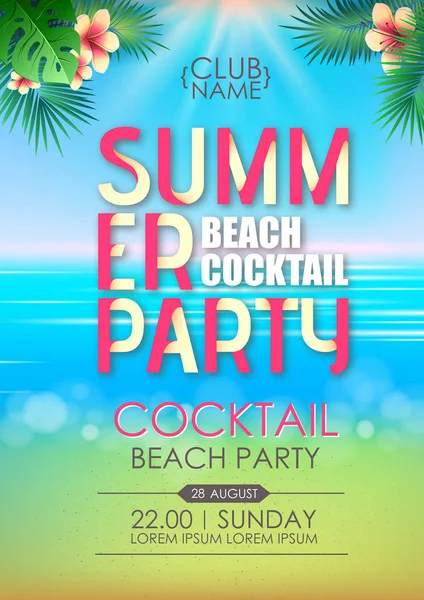 Poster estate discoteca cocktail beach party. Manifesto estivo Lettering . — Vettoriale Stock