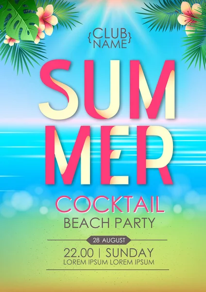Summer disco cocktail beach party poster. Lettrage affiche d'été . — Image vectorielle