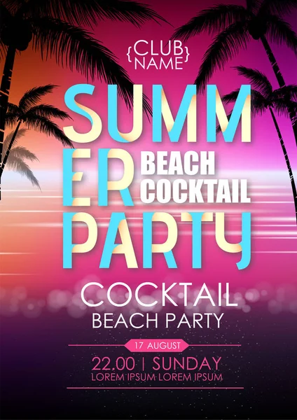 Summer disco cocktail beach party poster. Lettrage affiche d'été . — Image vectorielle