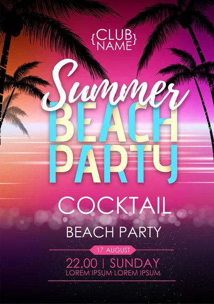 Sommar Disco cocktail strandfest affisch. Lettering sommar affisch. — Stock vektor