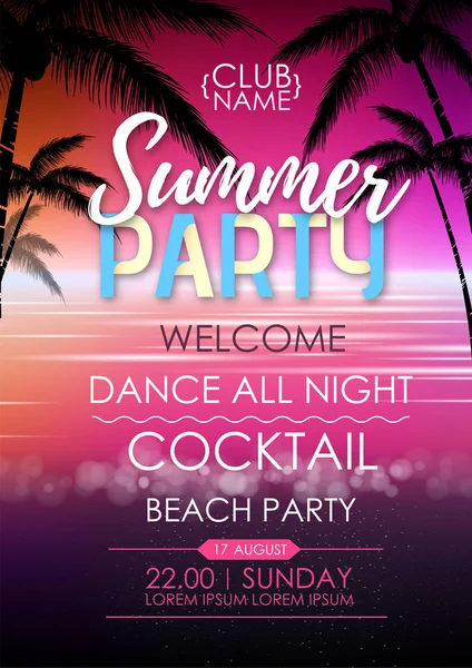 Summer disco cocktail beach party poster. Lettrage affiche d'été . — Image vectorielle