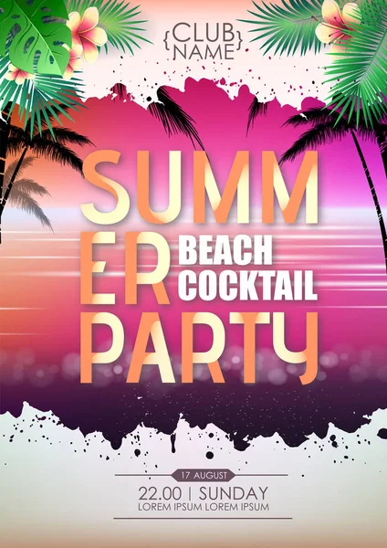 Summer disco cocktail beach party poster. Lettering summer poster. — Stock Vector