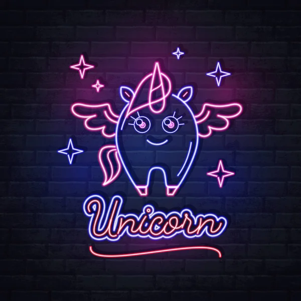 Neon tandatangani unicorn. Sinyal listrik vintage . - Stok Vektor