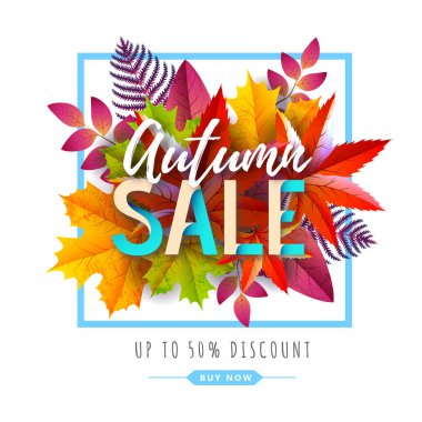 Sonbahar yaprakları ile sonbahar büyük satış tipografi poster. Doğa konsepti