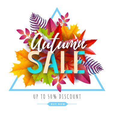 Sonbahar yaprakları ile sonbahar büyük satış tipografi poster. Doğa konsepti