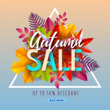 Sonbahar yaprakları ile sonbahar büyük satış tipografi poster. Doğa konsepti