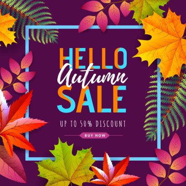 Sonbahar yaprakları ile sonbahar büyük satış tipografi poster. Doğa konsepti