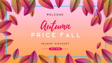 Sonbahar yaprakları ile sonbahar büyük satış tipografi poster. Doğa konsepti