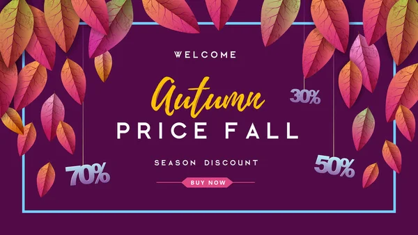 Осенняя большая распродажа типографского плаката с осенними листьями. Концепция природы — стоковый вектор