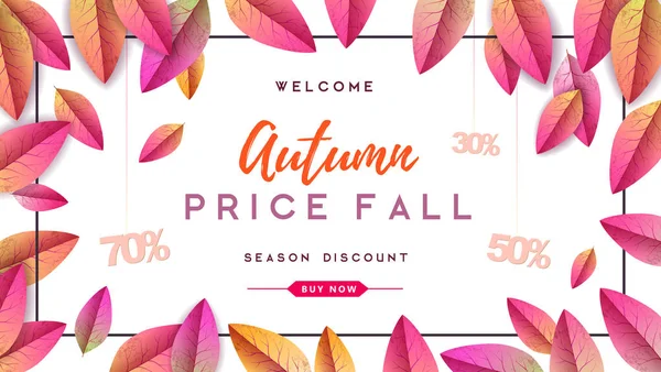 Осенняя большая распродажа типографского плаката с осенними листьями. Концепция природы — стоковый вектор