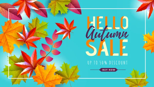 Cartel de tipografía de gran venta de otoño con hojas de otoño. Concepto de naturaleza — Vector de stock