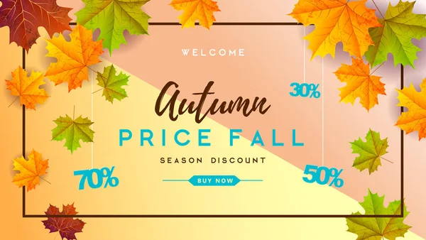Autumn big sale typography poster with autumn leaves. Nature concept — Stock Vector